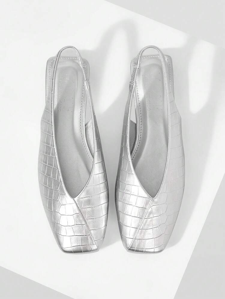 WOMEN SHOES NEW EUROPEAN AND AMERICAN FASHION STONE PATTERN SLINGBACK FLAT BOTTOM SQUARE TOE SANDALS, SILVER VERSATILE TEMPERAMENT SLIP-ON FAIRY WIND LIGHT, COMFORTABLE AND ELEGANT HOLIDAY STYLE SHOES