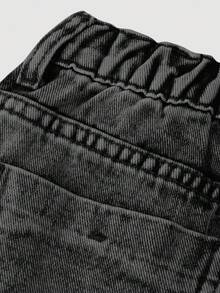 SHEIN Tween Girl Summer Y2K Casual Boho Asymmetrical Button Denim Skort,Summer Vacation And Daily Streetwear - Black - View 4