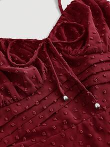 SHEIN MOD 大码女式波西米亚风前系带吊带连衣裙 - 酒紅色 - 查看 4