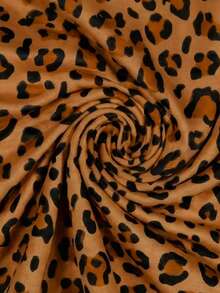 Resyla Camiseta de cuello redondo de manga corta para mujer con estampado digital de leopardo, un regalo para amigos - Café integral - Ver 3