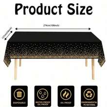 137x274cm Disposable Black Tablecloths Rectangle Gold Dot Waterproof Party Table Covers For Birthday Wedding Engagement Christmas Party Decorations,Christmas Mother's Day Graduation - Black - View 7