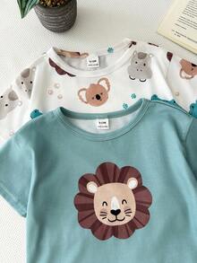 LMoss Kids 4件套男婴可爱动物印花休闲T恤和短裤家居服套装 - 彩色 - 查看 5