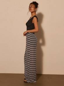 COSMINA Damen elegante, lässige Boho-Stil Hose mit welligem Streifenmuster in Jacquard - Verschiedenfarbig - Übersicht 4