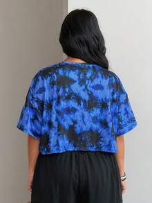 Coolane 大码女式夏季休闲扎染印花 T 恤 - 寶藍色 - 查看 3