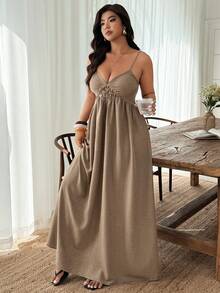 Weeklong Plus Size Women's Casual Sleeveless Ruched Decor A-Line Vacation Dress, Spring/Summer - Brown - View 3