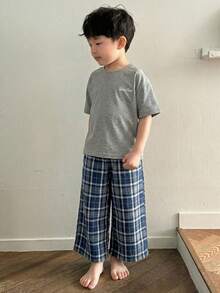 Dazy Kids 小男孩灰色圓領短袖上衣、格紋、長褲、睡衣夏季 - 灰色 - 查看 6