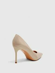 CUCCOO BIZCHIC 四季新款杏色镜面尖头细跟高跟低帮女鞋，日常百搭通勤商务晚宴派对女鞋 - 米色 - 查看 4