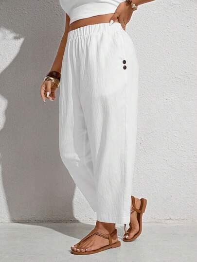 Breezaya 大码女式休闲日常通勤简约纯色弹力腰侧口袋修身裤