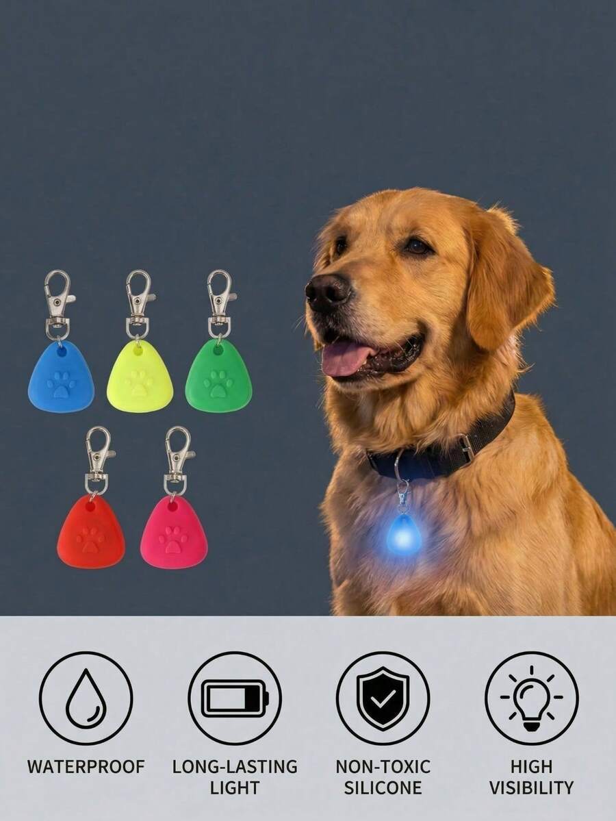 PETSIN 1 Peça Colar Pendente de Estimação com LED de Cor Aleatória, Coleira de Cachorro à Prova d'Água com Luz, Adequada para Caminhadas ao Ar Livre, Luz de Tag de Coleira de Cachorro de Silicone com LED, Bateria Incluída - Multicolorido - Visão 1