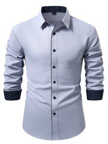 Manfinity Bizformal 男士休閒鈕扣長袖襯衫，適用於通勤、正式場合、儀式 - 灰色 - 查看 3