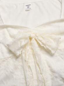 SHEIN 少女法式优雅长袖纯色纹理T恤 - 白色 - 查看 4