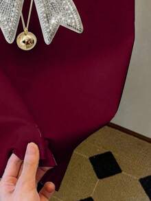 Girls' Short Cropped T-Shirt, Burgundy, Fitted, Cute White Rhinestone Bow Decor, Versatile All-Match Tee, Suitable For Outings, Spring/Summer - Burgundy - View 6