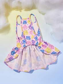 SHEIN X Care Bears 1 件卡通图案印花宠物蓬蓬裙，猫咪服装，狗狗服装，尺码 XXS-XXXXL，特小号，特大号，纱质裙摆，甜美可爱，分享熊，欢呼熊 - 粉色 - 查看 4
