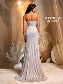 Glamrae Petite Falda de cola de pez con abertura, elástica, fruncida, con cuentas y cristales, elegante y lujosa. Adecuada para bodas, fiestas, vacaciones, galas y ocasiones formales (con mucho bordado) - Blanco - Ver 4