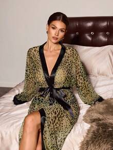 Slumberist Bata con parches de malla y estampado de leopardo - Multicolor - Ver 8
