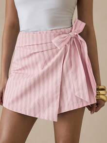 SHEIN Glamour Váy quần nữ kẻ sọc, kiểu dáng thường ngày, đa năng. - Hồng - Xem 1