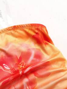 SHEIN Bộ áo hai dây croptop xếp ly in họa tiết dành cho bé gái tuổi teen - Màu vàng - Xem 4