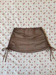 Elavelle Áo khoác ngoài bikini nữ in họa tiết ngẫu nhiên, có dây rút và xếp ly, thích hợp cho mùa xuân/hè. - Nhiều màu - Xem 2