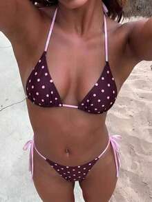 Swim Mod 2件套波点挂脖系带比基尼泳衣 - 彩色 - 查看 1