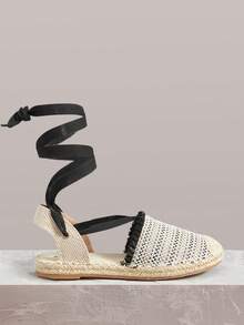 Styleloop 女士平底圆头系带黑色休闲套脚凉鞋，沙滩度假渔夫鞋 - 黑色 - 查看 1