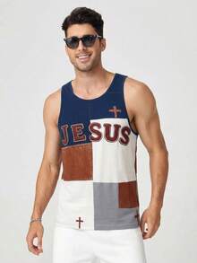 HIMLAND Camiseta de tirantes casual de verano con estampado de patchwork para hombre - Multicolor - Ver 3