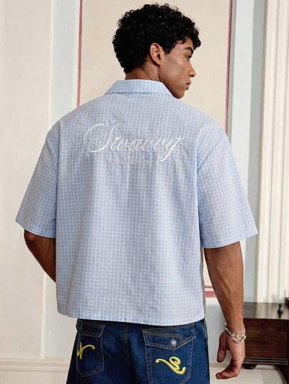 SWAVVY Men's Plaid Collar Single-Breasted Casual Versatile Daily Wear Short Sleeve Shirt