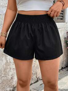 SHEIN VCAY Plus SummerDitsy Floral Print Slant Pocket Shorts - Black - View 5