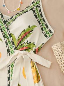 Roelina 女士印花吊带迷你连衣裙，度假风 - 白色 - 查看 4