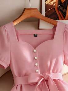 GlowEve CURVE Large-Sized Woven Elegant And Simple Commuting Women's Shirt - Pink - View 5
