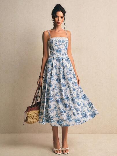 Poéselle Elegant Floral Print Sleeveless Dress, Summer