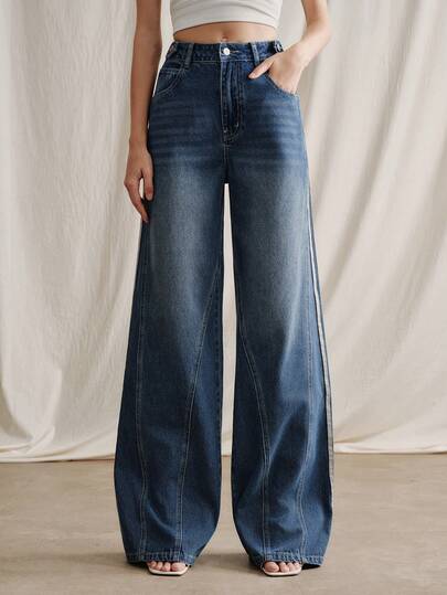 Anewsta 女士优雅浪漫派对度假高腰侧开衩直筒牛仔裤，春夏款