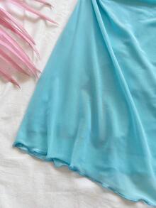 Soleia Vestido mini con camisola fruncida de unicolor para mujer de talla grande - Celeste - Ver 5