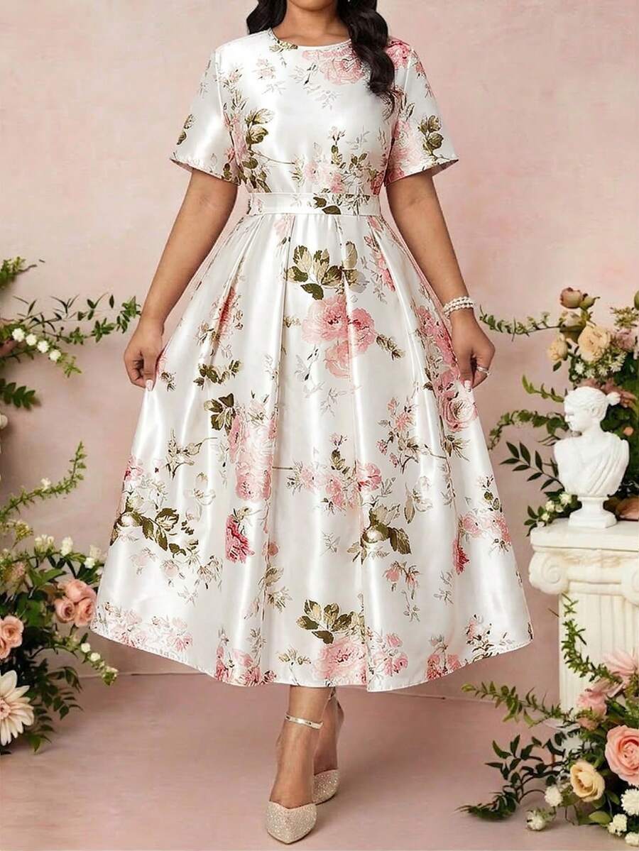 SHEIN Lady Đầm dự tiệc cỡ lớn thanh lịch in hoa - Nhiều màu - Xem 1