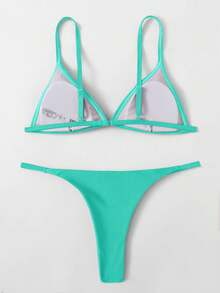 SHEIN Swim Women's Solid Color Minimalist Everyday Bikini Swimwear - Green - View 2