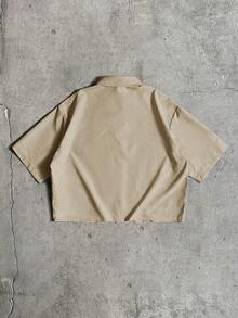 AXEPEAK Men's Solid Color Short Sleeve Single-Breasted Casual Shirt - Brown - View 2