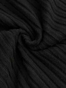 Elamini Women's Black And White Summer Cute Rave Knitted Fleece Ribbed Pom Pom Decor Ruffle Hem Fitted Mini Dress,Sweet Elegant Vintage Suitable For Daily - Black - View 7