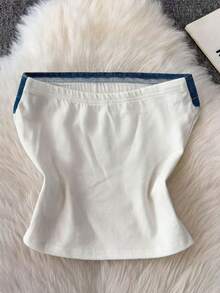 Resyla Áo quây nữ gợi cảm in chữ, họa tiết denim, dễ thương và thời trang, phong cách Y2K. - Nhiều màu - Xem 2