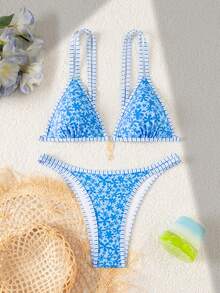 Swim Mod Damen süßer Bikini-Set mit Ditsy-Blumen-Trim, geeignet für Sommerurlaub - Verschiedenfarbig - Übersicht 8