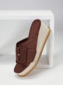 SHUZIA Giày đế xuồng kiểu espadrille tối giản dành cho nữ, chất liệu giả da lộn, có khóa cài, đế dày. - Màu nâu Sô-cô-la - Xem 4