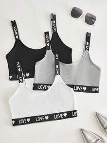 EasyFave 3pcs Set Women's Minimalist Letter Jacquard Bras - Multicolor - View 1