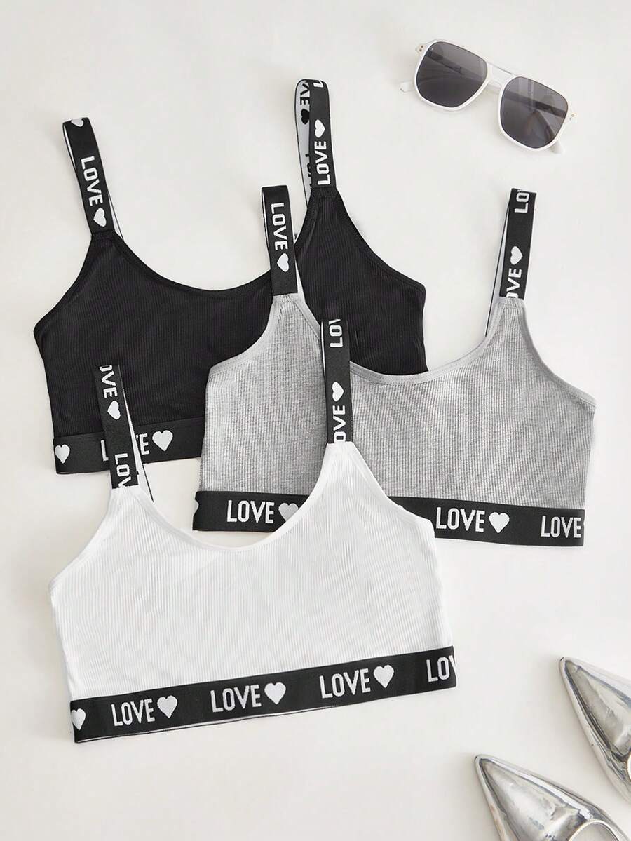 EasyFave 3pcs Set Women's Minimalist Letter Jacquard Bras - Multicolor - View 1