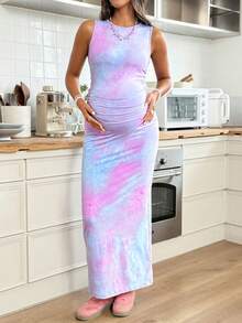 SHEIN 孕妇休闲扎染印花无袖连衣裙 - 彩色 - 查看 6