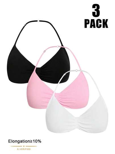 Easithlete Sujetador deportivo sin costuras de unicolor con pliegues para mujer, para uso diario y fitness