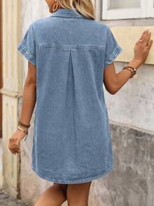 Plus Size Women's Fashionable Casual Washed Dress - Light Wash - View 2