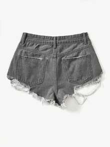 Rivivi Quần short denim bạc màu, phong cách thường ngày mùa hè. - Xám - Xem 2
