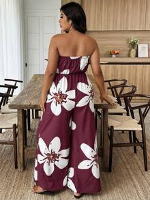 EMERY ROSE Plus Size Summer Casual Floral Print Bandeau Jumpsuit - Multicolor - View 2