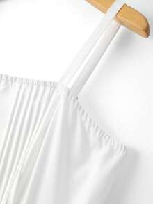 GlowEve CURVE Plus Size White,Summer,Elegant,Tea Party,Holiday French Countryside White Jumpsuit,Sleeveless Square Neck Pleated Top & Floral Wide Leg Pants Set - White - View 5