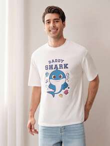 BABY SHARK X SHEIN 男士卡通印花圆领短袖休闲百搭T恤 - 白色 - 查看 6