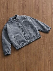 TOKVUE 男士休闲夹克，INS街头风格子拉链宽松外套，四季皆宜，适合音乐节和日常穿着，送给男友/老公的礼物，Y2K风格 - 黑色 - 查看 7