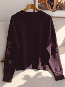 GlowEve CURVE Áo khoác cardigan cổ chữ V dáng rộng thêu họa tiết Pháp thanh lịch dành cho phụ nữ ngoại cỡ, tay dài, phù hợp cho mùa thu/đông - Màu Đỏ Sâu - Xem 2